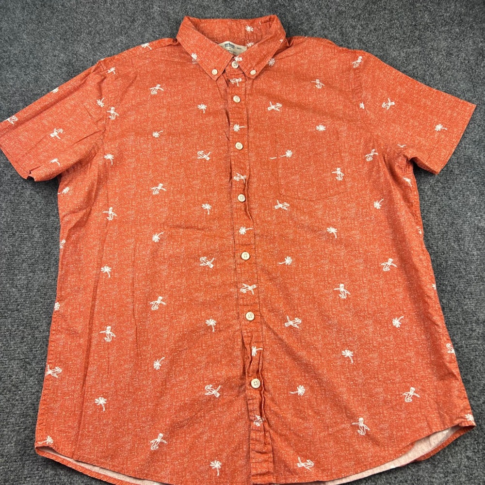 Urban Pipeline Mens XL Orange Tropical Palm Bird Print Short Sleeve Button Down